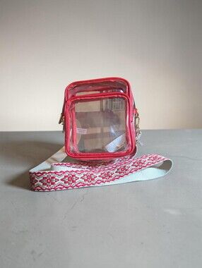 Nwt Clear Crossbody Bag with Pink Trim and Embroidered Strap
